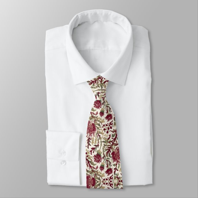 William Morris Thistle flower deep burgundy  Tie (Tied)