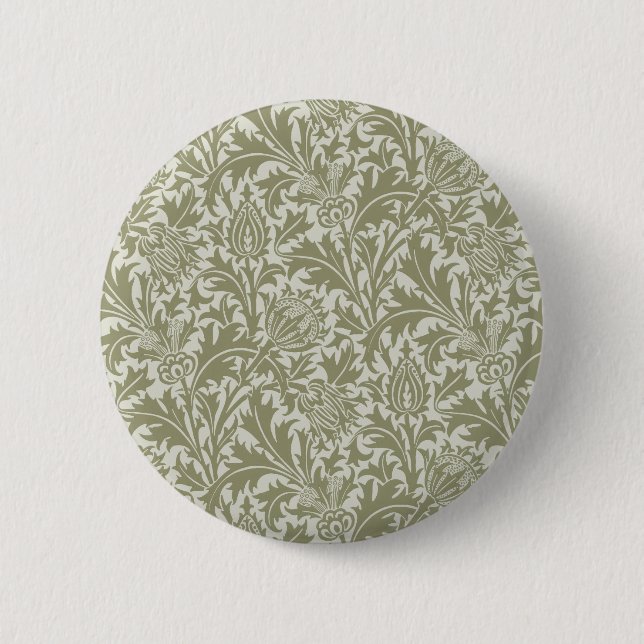 William Morris Thistle Sage Green Pattern 2 Inch Round Button (Front)