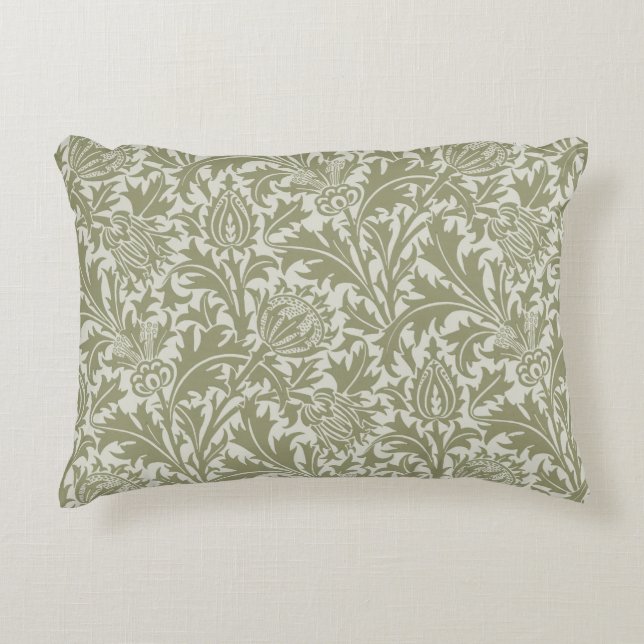 William Morris Thistle Sage Green Pattern Accent Pillow (Front)