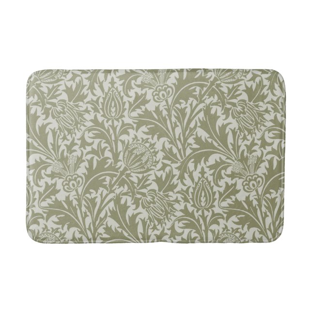 William Morris Thistle Sage Green Pattern Bath Mat (Front)