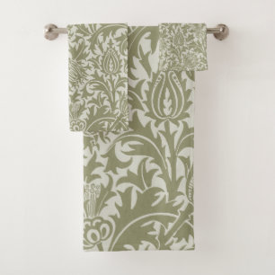William Morris Thistle Sage Green Pattern Bath Towel Set