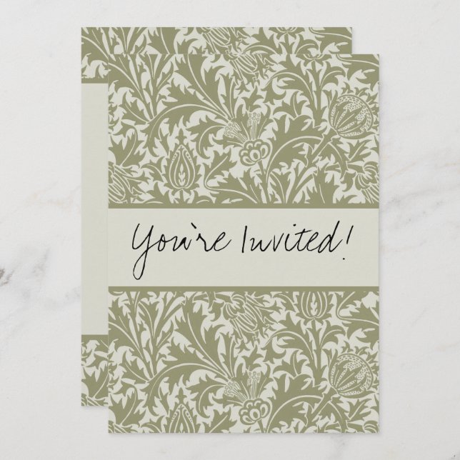 William Morris Thistle Sage Green Pattern Invitation (Front/Back)