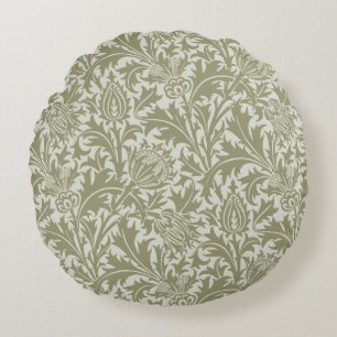 William Morris Thistle Sage Green Pattern Round Pillow
