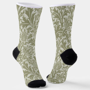 William Morris Thistle Sage Green Pattern Socks