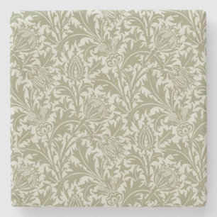 William Morris Thistle Sage Green Pattern Stone Coaster