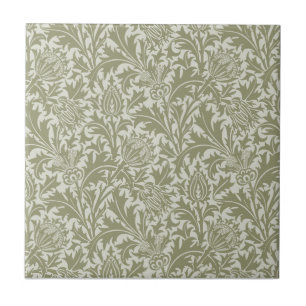 William Morris Thistle Sage Green Pattern Tile