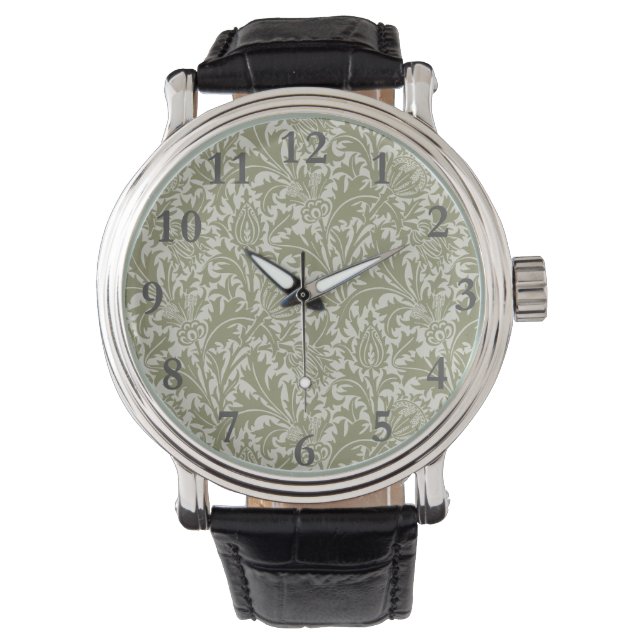 William Morris Thistle Sage Green Pattern Watch (Front)