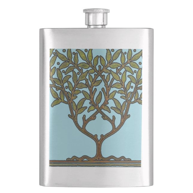 William Morris Tree Frieze Floral Wallpaper Hip Flask (Front)