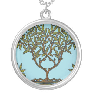 William Morris Tree Frieze Floral Wallpaper Silver Plated Necklace
