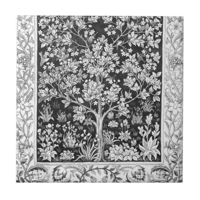 William Morris - Tree Of Life Black And White Tile (Front)