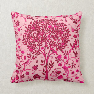 William Morris Tree of Life, Burgundy and Pink Throw Pillow