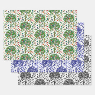 William Morris Tree of Life Cobalt, Blk/Wh, Multi  Wrapping Paper Sheet
