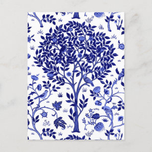 William Morris Tree of Life, Cobalt Blue and White Postcard