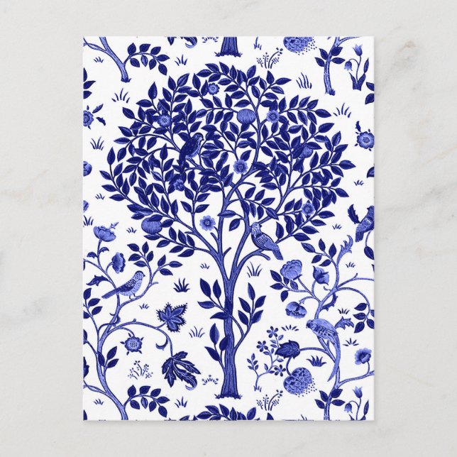 William Morris Tree of Life, Cobalt Blue and White Postcard (Front)