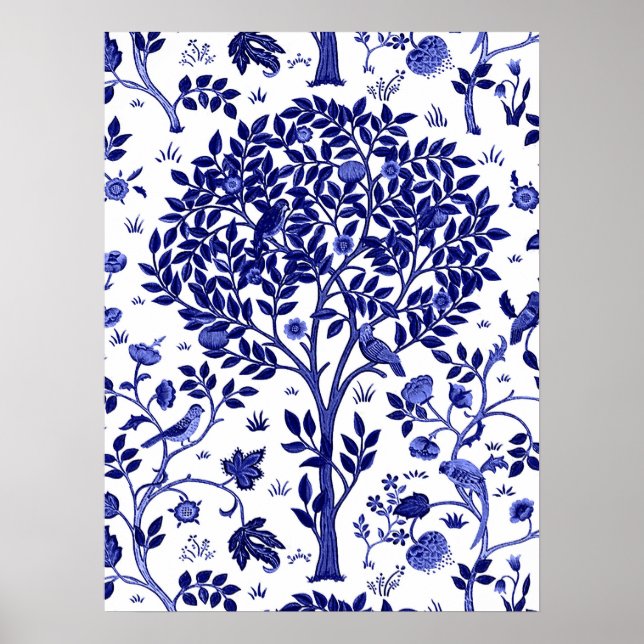 William Morris Tree of Life, Cobalt Blue and White Poster (Front)