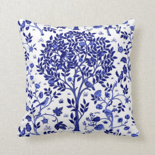 William Morris Tree of Life, Cobalt Blue and White Throw Pillow
