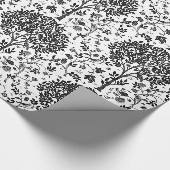 William Morris Tree of Life Pattern, Black & White Wrapping Paper (Corner)