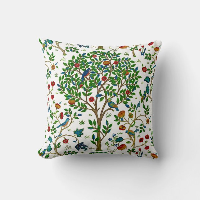 William Morris Tree of Life Pattern, Green & Multi Throw Pillow (Front)