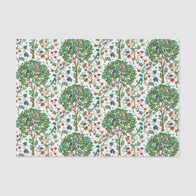William Morris Tree of Life Pattern, Green & Multi Tissue Paper (Front)