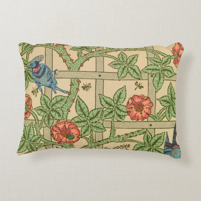 William Morris Trellis Classic Wallpaper Design  Accent Pillow (Back)