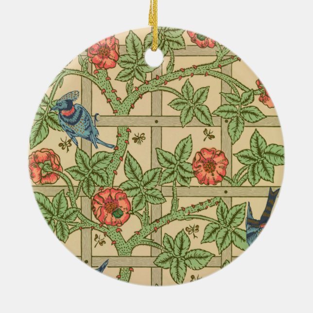 William Morris Trellis Classic Wallpaper Design  Ceramic Ornament (Back)