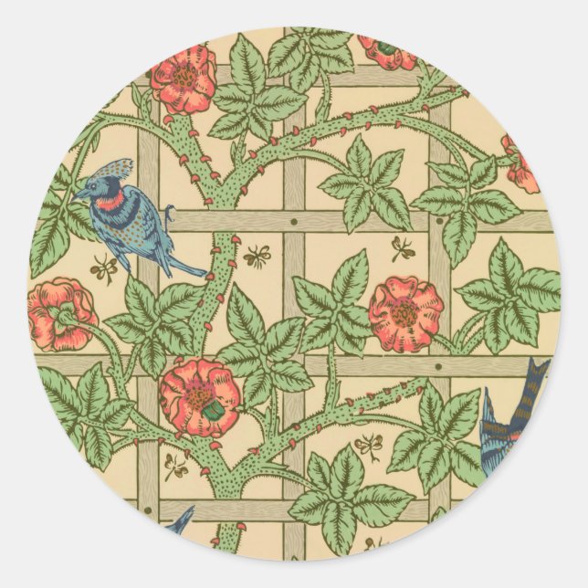 William Morris Trellis Classic Wallpaper Design  Classic Round Sticker (Front)