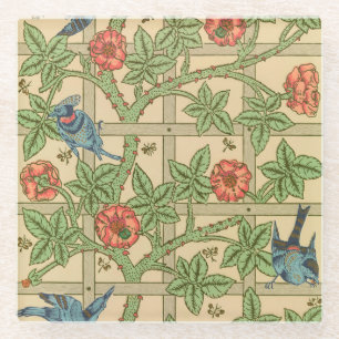 William Morris Trellis Classic Wallpaper Design  Glass Coaster