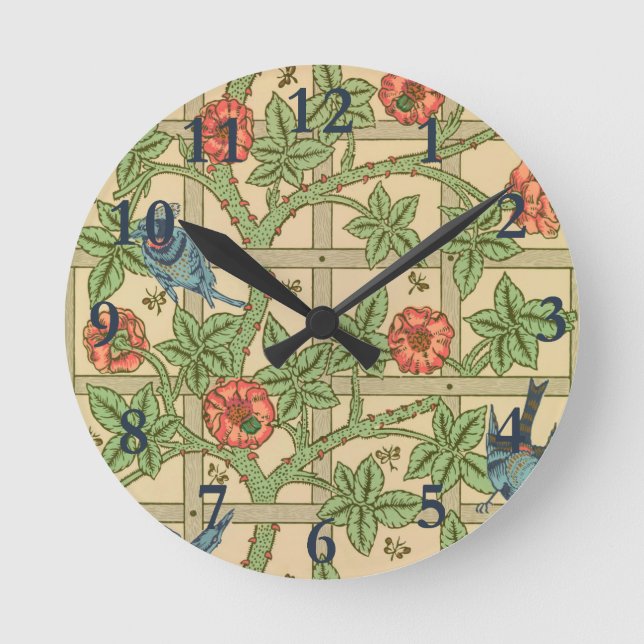 William Morris Trellis Classic Wallpaper Design  Round Clock (Front)