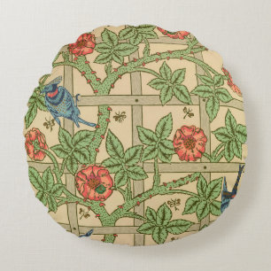 William Morris Trellis Classic Wallpaper Design  Round Pillow