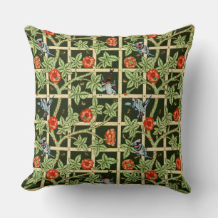 William Morris Trellis Pattern in Green Throw Pillow