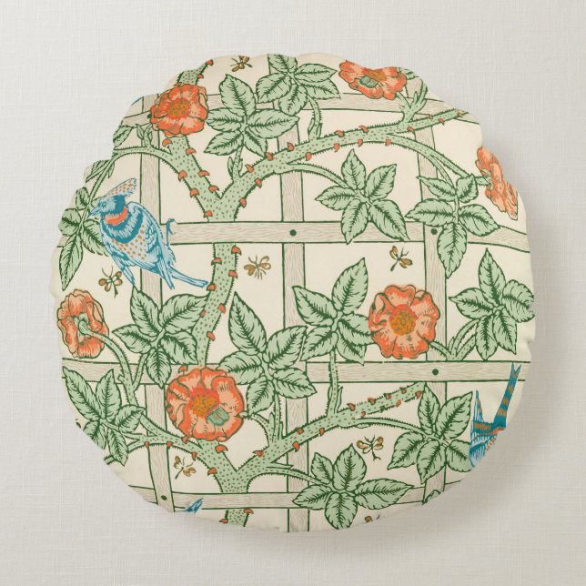 William Morris Trellis Victorian Wallpaper Round Pillow (Front)