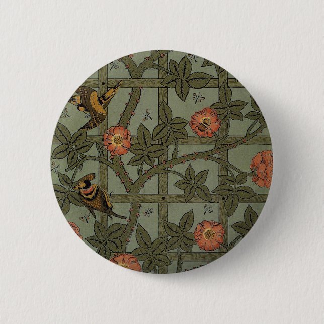 William Morris Trellis Wallpaper Art 2 Inch Round Button (Front)