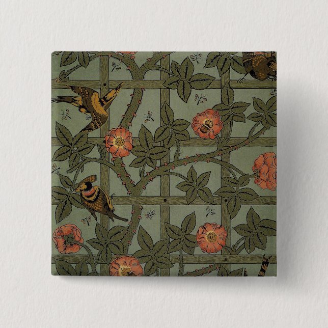 William Morris Trellis Wallpaper Art 2 Inch Square Button (Front)