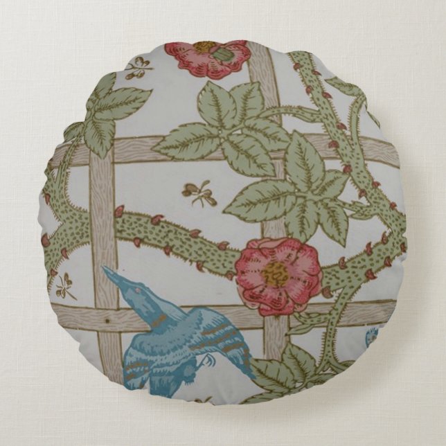 William Morris Trellis Wallpaper Art Round Pillow (Front)