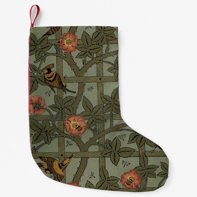 William Morris Trellis Wallpaper Art Small Christmas Stocking (Front)