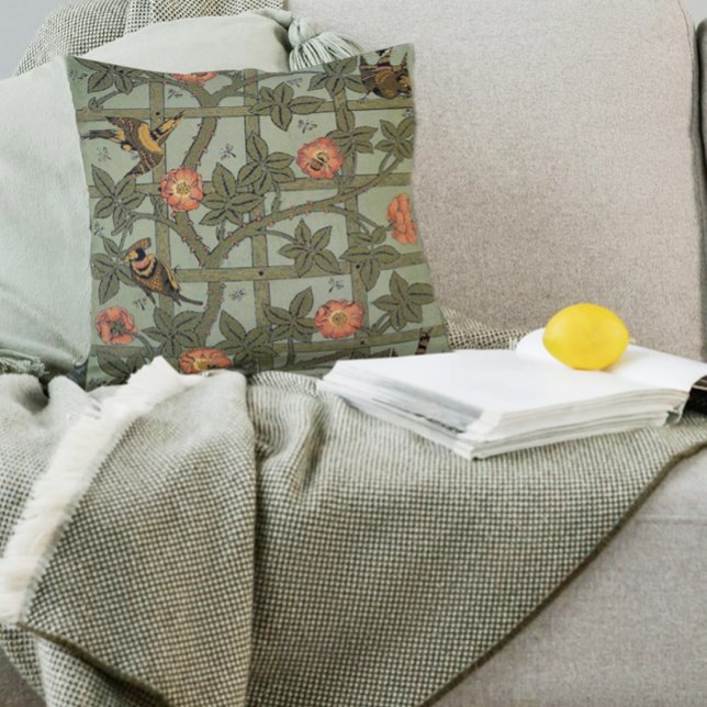 William Morris Trellis Wallpaper Art Throw Pillow (Example of William Morris Trellis  pillowin a room setting)