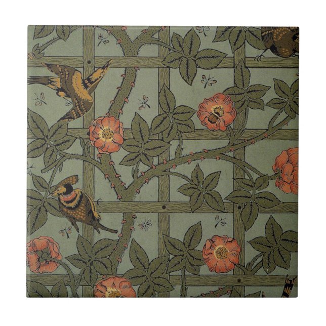 William Morris Trellis Wallpaper Art Tile (Front)