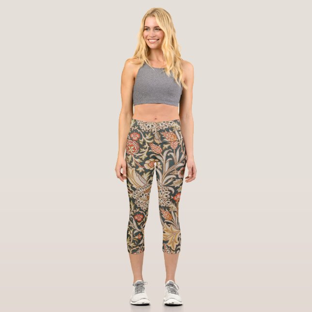 William Morris Trent Garden Flower Classic Botanic Capri Leggings (Front)