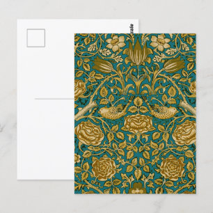 William Morris Tudor Rose Pattern Blue Golden Postcard