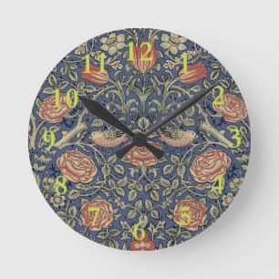 William Morris Tudor Rose Wallpaper Round Clock