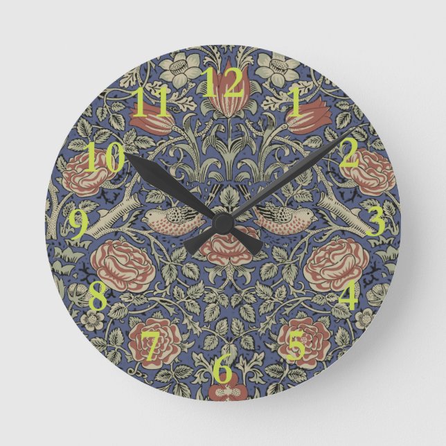William Morris Tudor Rose Wallpaper Round Clock (Front)