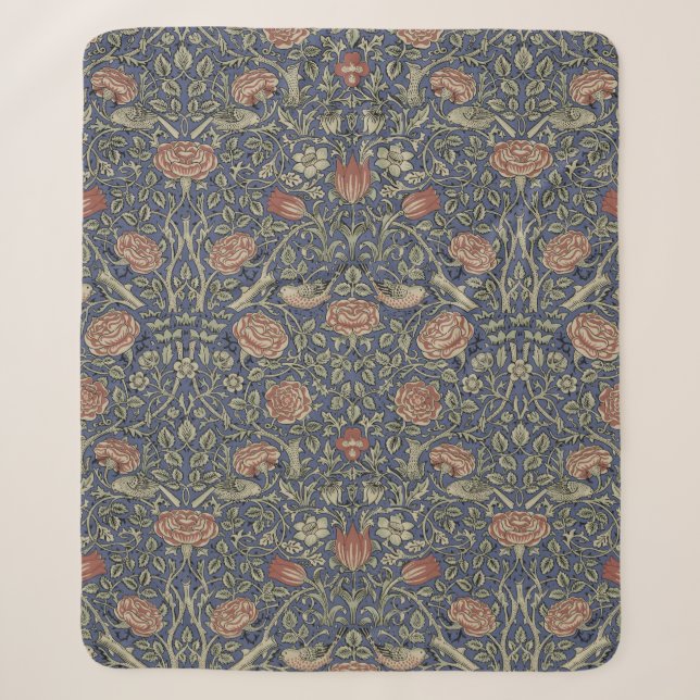 William Morris Tudor Rose Wallpaper Sherpa Blanket (Front)