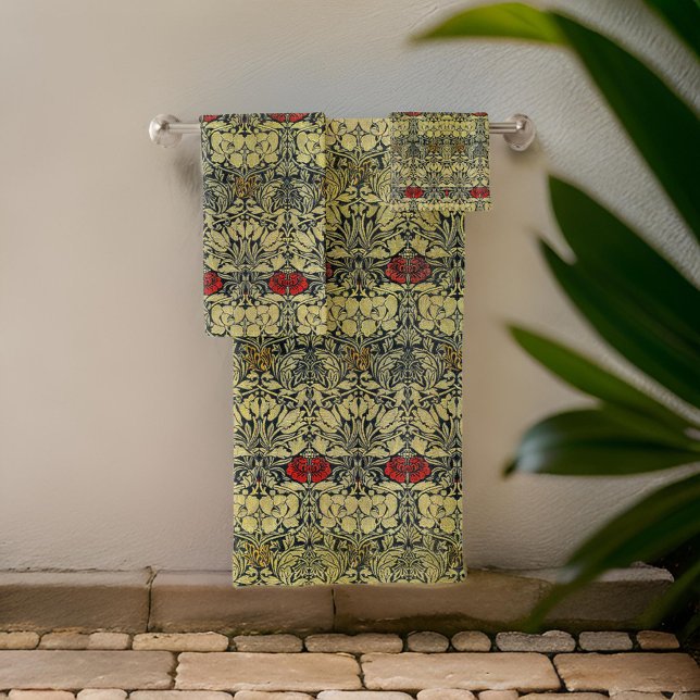 William * Morris  Tulip and Rose Gold Red Bath Towel Set (Creator Uploaded)