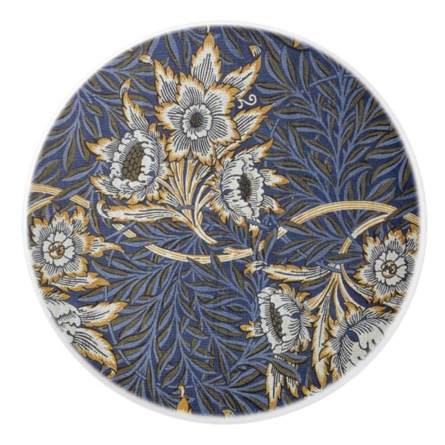 William Morris Tulip and Willow Floral Pattern Ceramic Knob (Front)
