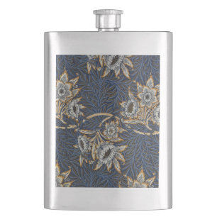 william morris tulip and willow tapestry pattern hip flask