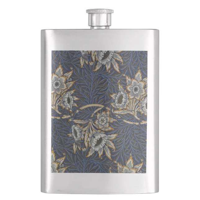 william morris tulip and willow tapestry pattern hip flask (Front)