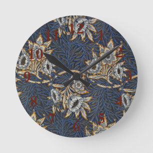 william morris tulip and willow tapestry pattern round clock
