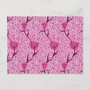 William Morris Tulip Damask, Wine & Fuchsia Pink P Postcard