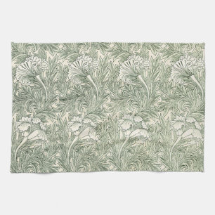 William Morris Tulip Green Floral Art Print Kitchen Towel