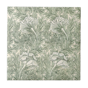William Morris Tulip Green Floral Art Print Tile